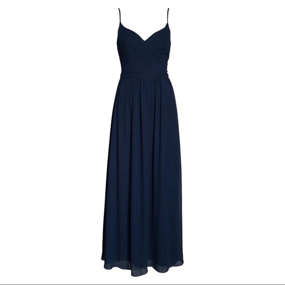 Bill Levkoff #Levkoff Chiffon A-Line Gown in Navy - Picture 10 of 12